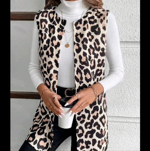 Vintage Leopard Print Knitted Vest StyleWomen's Regular Jacket - Picture 1 of 4